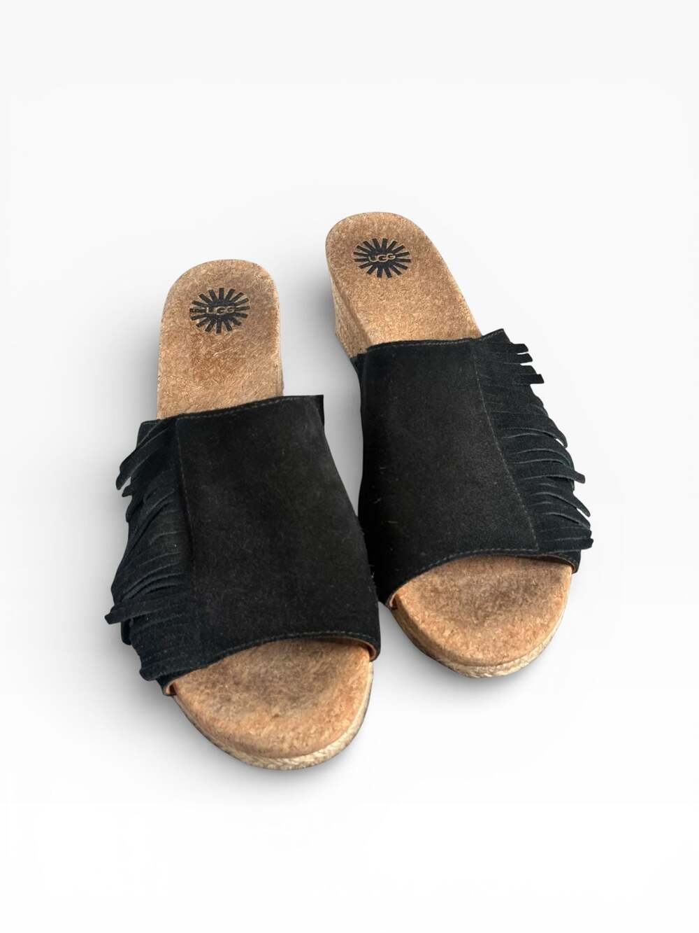 UGG Women's Danes Suede Fringe Espadrille Wedge Sandals Black